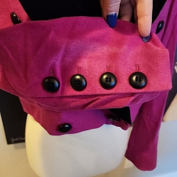 Escada Margaretha Ley Bright Pink Wool Short Blazer Jacket Black Velvet Trim 40 - Picture 3 of 8